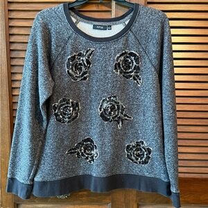 Apt. 9 Grey Sweater with Black Sequin Roses